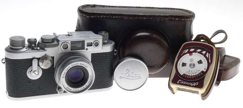 LEICA IIIg 3G CAMERA M39mm LEICA ELMAR 2.8/50 f=5cm HORVEX 3 METER CASE CAP NICE