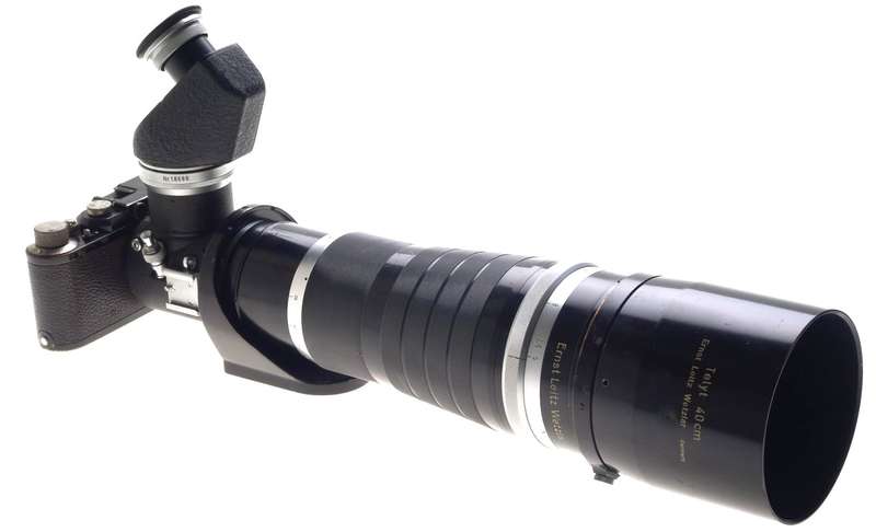 LEICA II BLACK PAINT RARE CAMERA LENS 5/400mm TELYT f=40 cm 1:5 REMOVABLE HOOD