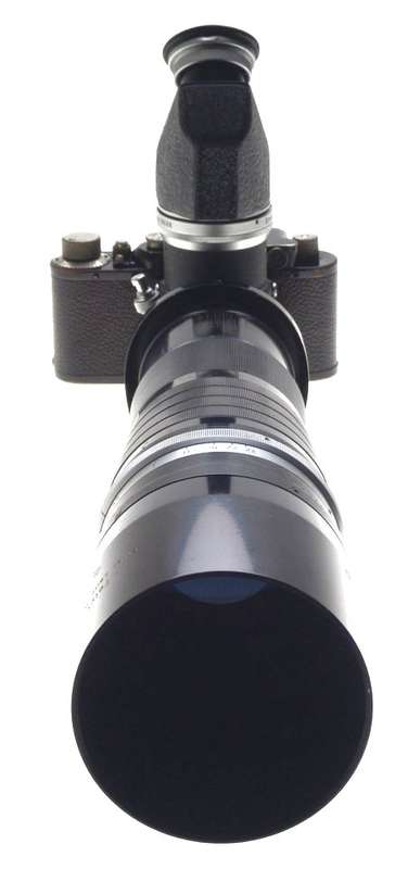LEICA II BLACK PAINT RARE CAMERA LENS 5/400mm TELYT f=40 cm 1:5 REMOVABLE HOOD