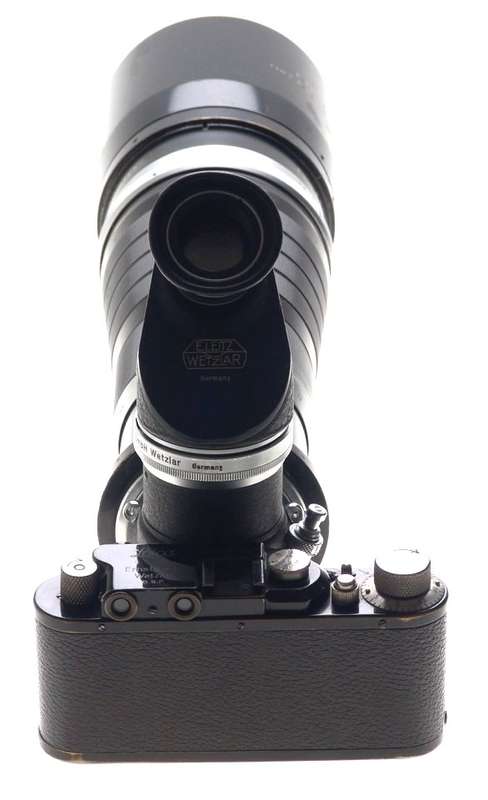 LEICA II BLACK PAINT RARE CAMERA LENS 5/400mm TELYT f=40 cm 1:5 REMOVABLE HOOD