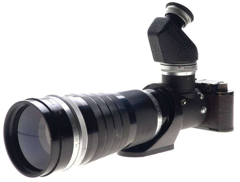 LEICA II BLACK PAINT RARE CAMERA LENS 5/400mm TELYT f=40 cm 1:5 REMOVABLE HOOD
