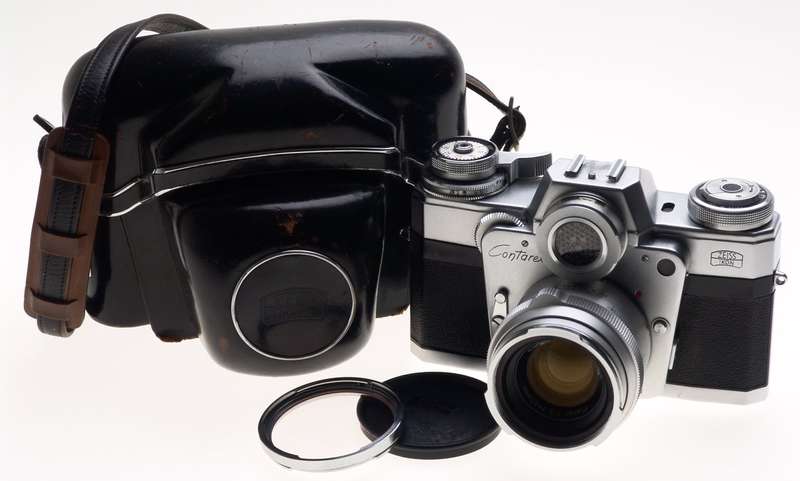ZEISS CHROME CONTAREX SLR FILM CAMERA BULLS EYE PLANAR 2/50 CAP CASE f=50mm KIT