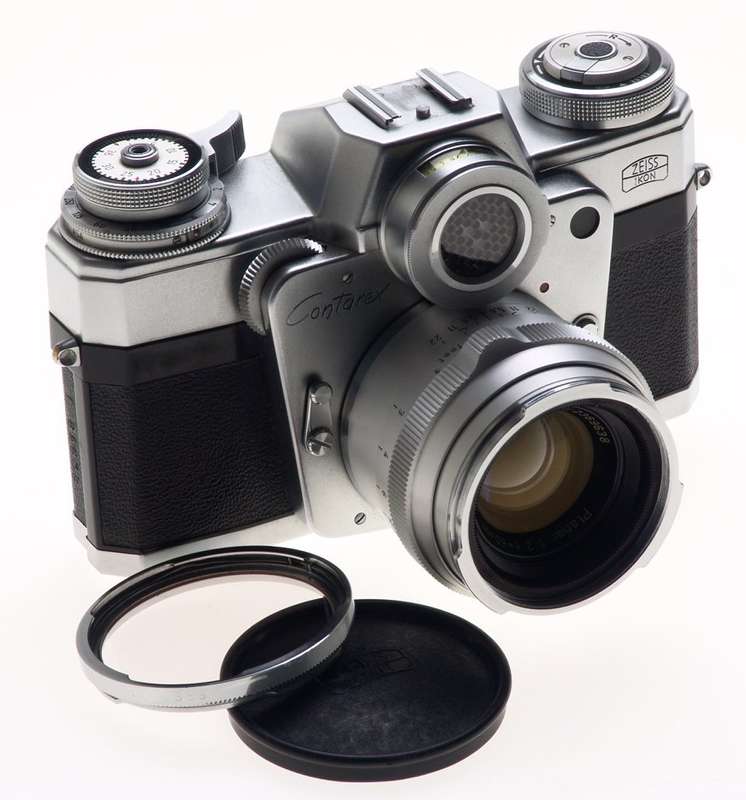 ZEISS CHROME CONTAREX SLR FILM CAMERA BULLS EYE PLANAR 2/50 CAP CASE f=50mm KIT