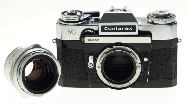 ZEISS CHROME CONTAREX SUPER SLR FILM CAMERA PLANAR 2/50 CAP CASE f=50mm KIT MINT