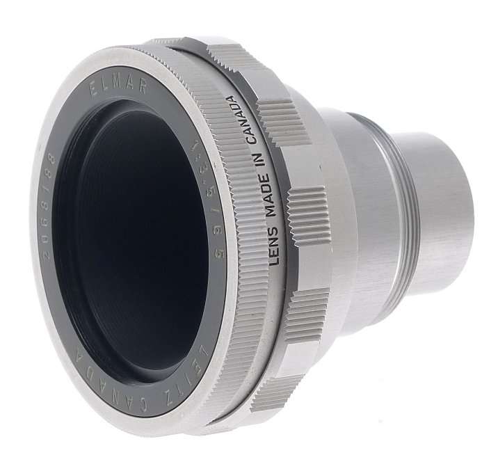 LEICA OCMOR ELMAR 3.5/65mm CANADA CAMERA LENS VISOFLEX BOXED CAPS CLEAN CHROME