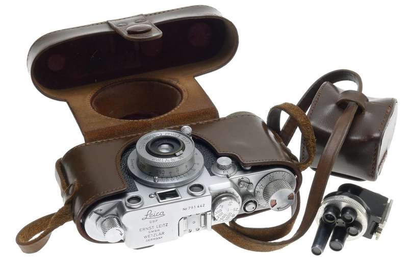 LEICA RED DIAL IIIf 35mm FILM CAMERA 3F LEITZ ELMAR 1:3.5/3.5cm M39 CASE FINDER