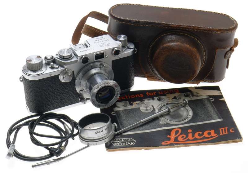 IIIF LEICA M39 RANGEFINDER CAMERA NUMBERED ELMAR f=5cm 1:3.5 LENS HOOD CASE XTRA