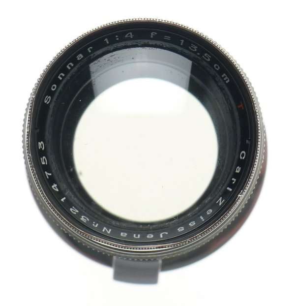CARL ZEISS IKON CHROME USED SONNAR 4 f=13.5cm RED T 4/135mm CAP POUCH BLACK RIM