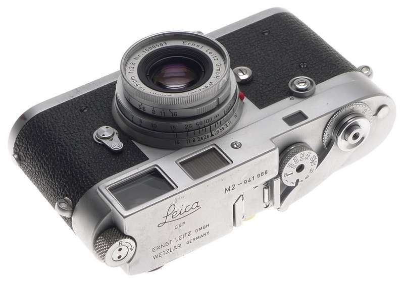 LEICA M2 CHROME RANGEFINDER 35mm FILM CAMERA ELMAR 2.8 f=5cm COLLAPSIBLE LENS