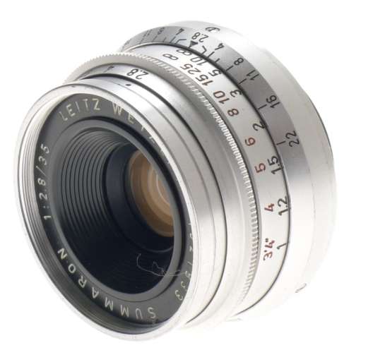 SUMMARON SILVER 1:2.8/35mm SCREW MOUNT M39 LENS WITH LEICA IIIG FILM CAMERA f=35