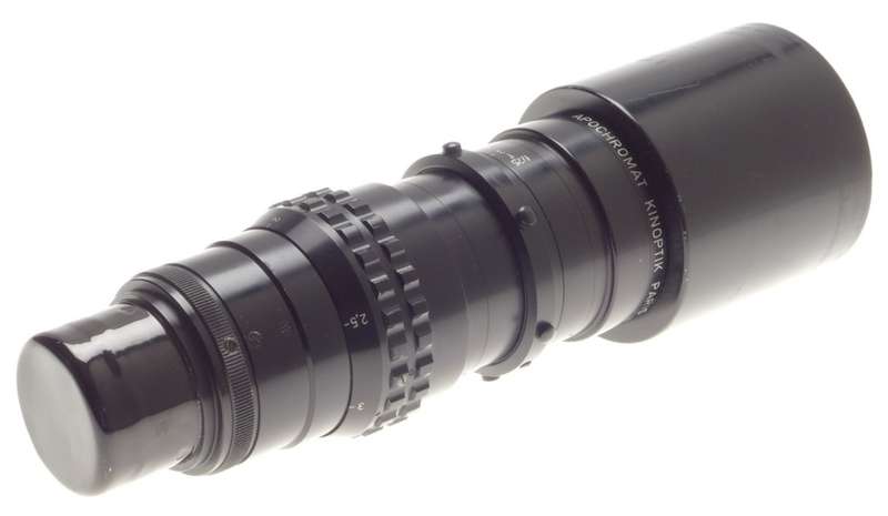 Kinoptik 1:2.5 f=150mm Apochromat tele camera lens 2.5/150mm Cameflex hood CLA'd