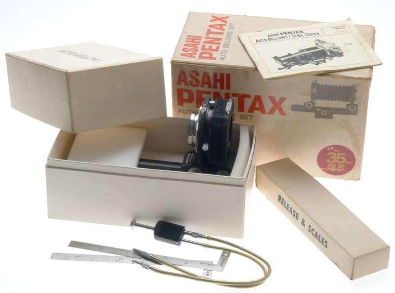 35mm SLR ASAHI PENTAX AUTO BELLOWS SET MINT BOX COMPLETE CLOSE FOCUS MACRO RAIL