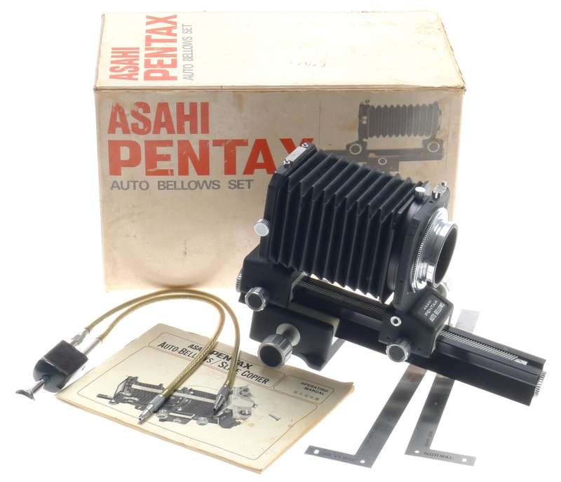 35mm SLR ASAHI PENTAX AUTO BELLOWS SET MINT BOX COMPLETE CLOSE FOCUS MACRO RAIL