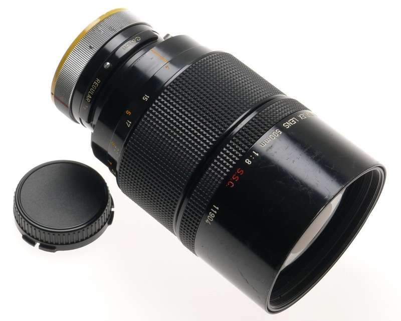 CANON SLR CAMERA BLACK REFLEX LENS 500mm 1:8 S.S.C FD MOUNT 8/500mm CLEAN CAP