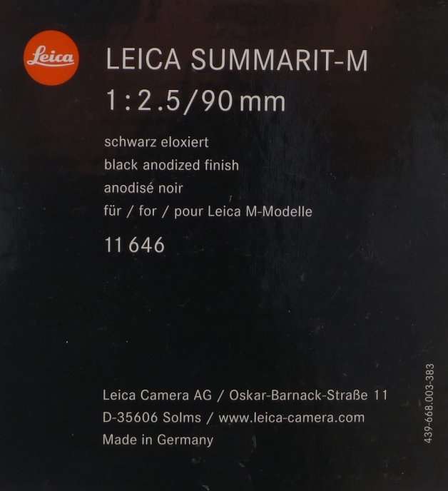 LEICA 1:2.5/90mm SUMMARIT-M CAMERA LENS M9 M3 BLACK 6 bit MONOCHROME GUARANTEE