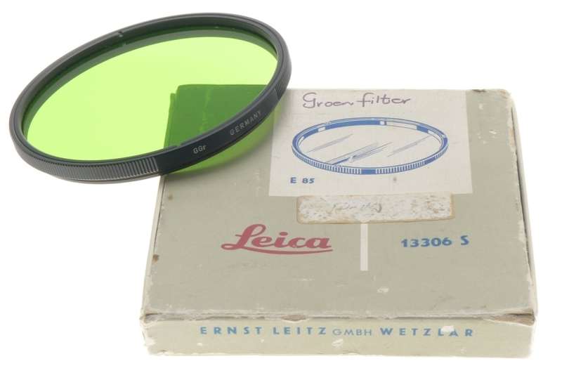 LEICA 13306 GGr LEITZ GREEN LENS FILTER E85 LARGE BLACK PAINT FITS TELYT BOXED