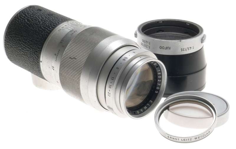 ELMAR 4/135mm LEICA-M MOUNT CHROME CAMERA LENS CAP GOOD OPTICS PRIME IUFOO HOOD