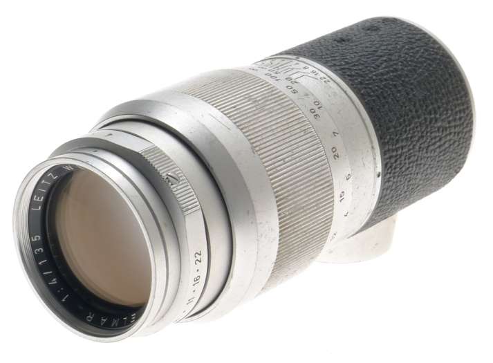 ELMAR 4/135mm LEICA-M MOUNT CHROME CAMERA LENS CAP GOOD OPTICS PRIME IUFOO HOOD