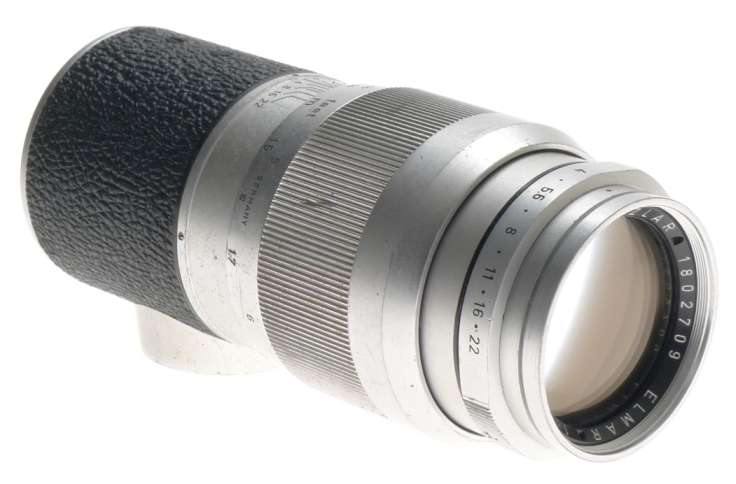 ELMAR 4/135mm LEICA-M MOUNT CHROME CAMERA LENS CAP GOOD OPTICS PRIME IUFOO HOOD