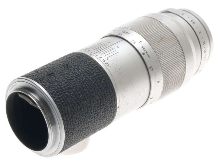 ELMAR 4/135mm LEICA-M MOUNT CHROME CAMERA LENS CAP GOOD OPTICS PRIME IUFOO HOOD