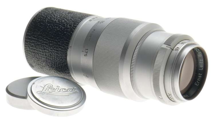 LEICA M39 MOUNT HEKTOR 1:4.5/135mm CHROME SILVER LENS WITH CAPS NICE CONDITION