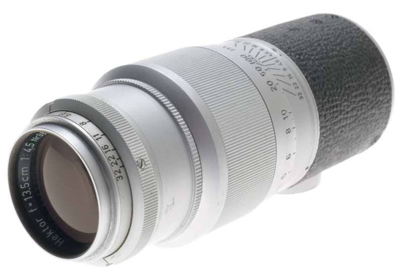 LEICA M39 MOUNT HEKTOR 1:4.5/135mm CHROME SILVER LENS WITH CAPS NICE CONDITION