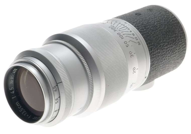 ORIGINAL CASE LEICA M39 MOUNT HEKTOR 1:4.5/135mm CHROME SILVER LENS VERY CLEAN