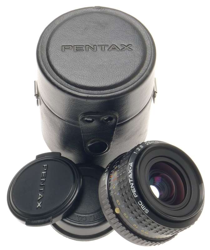 SMC PENTAX-A 1:2.8/28mm MINT PK CAMERA WIDE ANGLE LENS f=28mm CASE CAPS PERFECT