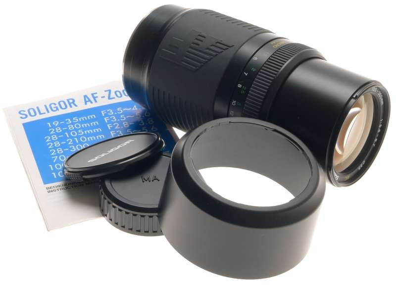 SOLIGOR ZOOM-MACRO 100mm-300mm 1:5.6-6.7 AF MINOLTA MOUNT CAMERA LENS CAPS HOOD