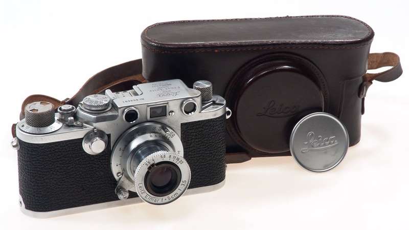CHROME LEICA IIf ELMAR f=5cm 1:3.5 CAP CASE RED DIAL NR