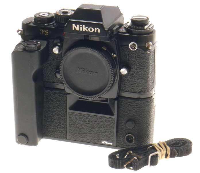 35mm FILM CAMERA NIKON F3 BLACK BODY WITH MOTOR DRIVE WINDER MD-4 PRISM FINDER
