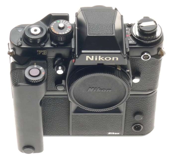 35mm FILM CAMERA NIKON F3 BLACK BODY WITH MOTOR DRIVE WINDER MD-4 PRISM FINDER