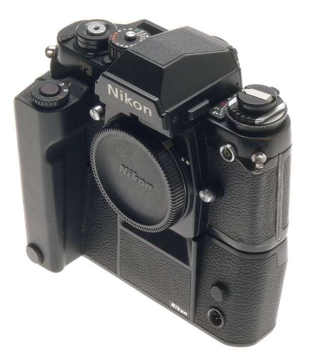 35mm FILM CAMERA NIKON F3 BLACK BODY WITH MOTOR DRIVE WINDER MD-4 PRISM FINDER