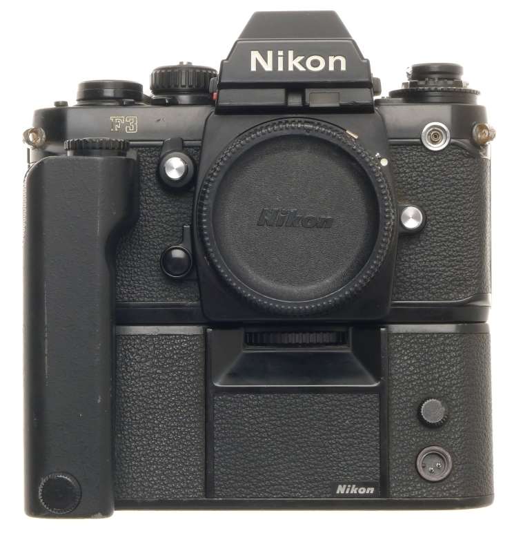 35mm FILM CAMERA NIKON F3 BLACK BODY WITH MOTOR DRIVE WINDER MD-4 PRISM FINDER