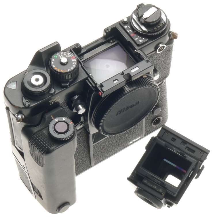 35mm FILM CAMERA NIKON F3 BLACK BODY WITH MOTOR DRIVE WINDER MD-4 PRISM FINDER