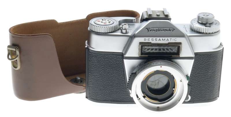 VOIGTLANDER SLR FILM CAMERA CHROME BODY HALF CASE USED BESSAMATIC WITH HALF CASE
