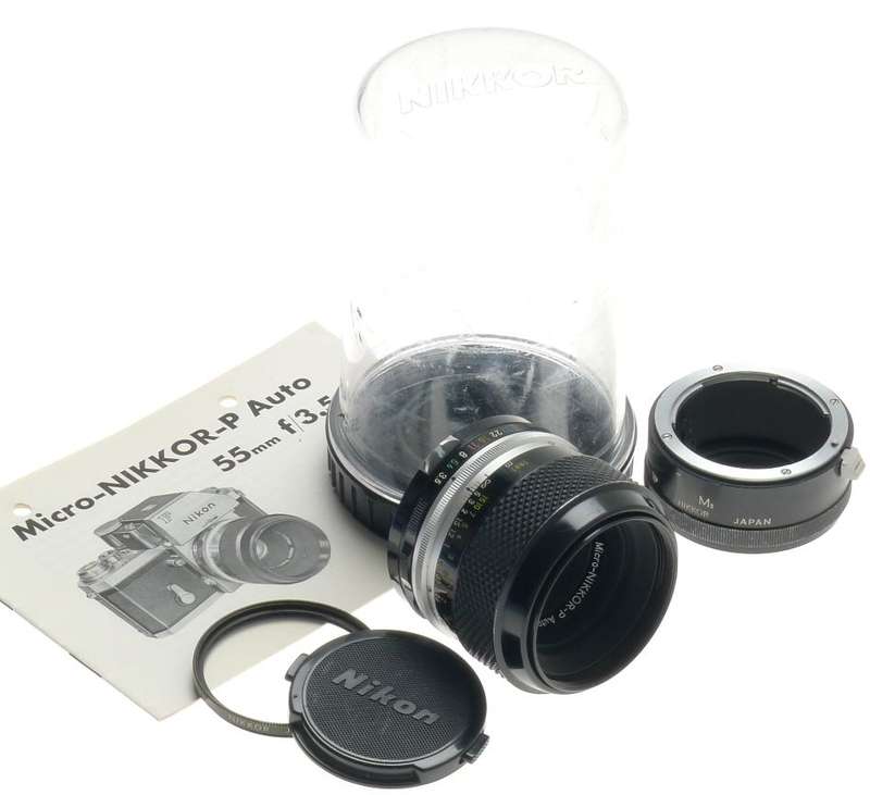 MICRO-NIKKOR-P AUTO 1:3.5/55 LENS NIKON F M2 ADAPTER f=55mm FILTER CAPS MANUAL