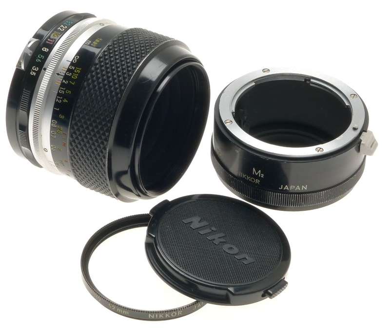 MICRO-NIKKOR-P AUTO 1:3.5/55 LENS NIKON F M2 ADAPTER f=55mm FILTER CAPS MANUAL