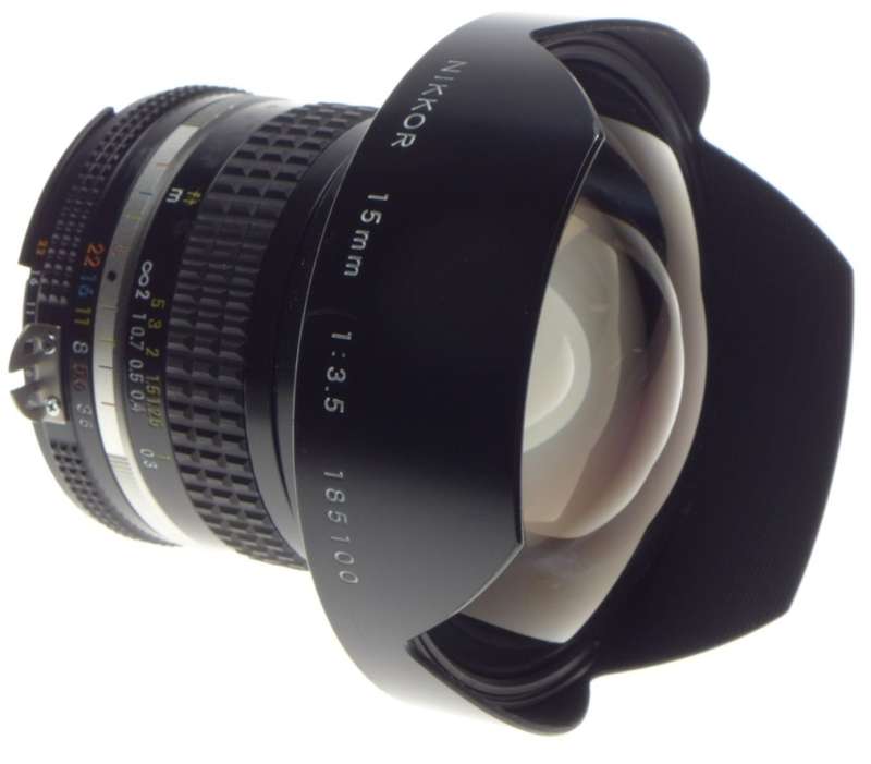 USED NIKKOR 15mm 1:3.5 ULTRA WIDE ANGLE NIKON LENS F=15mm 3.5/15 CAPS FILTER
