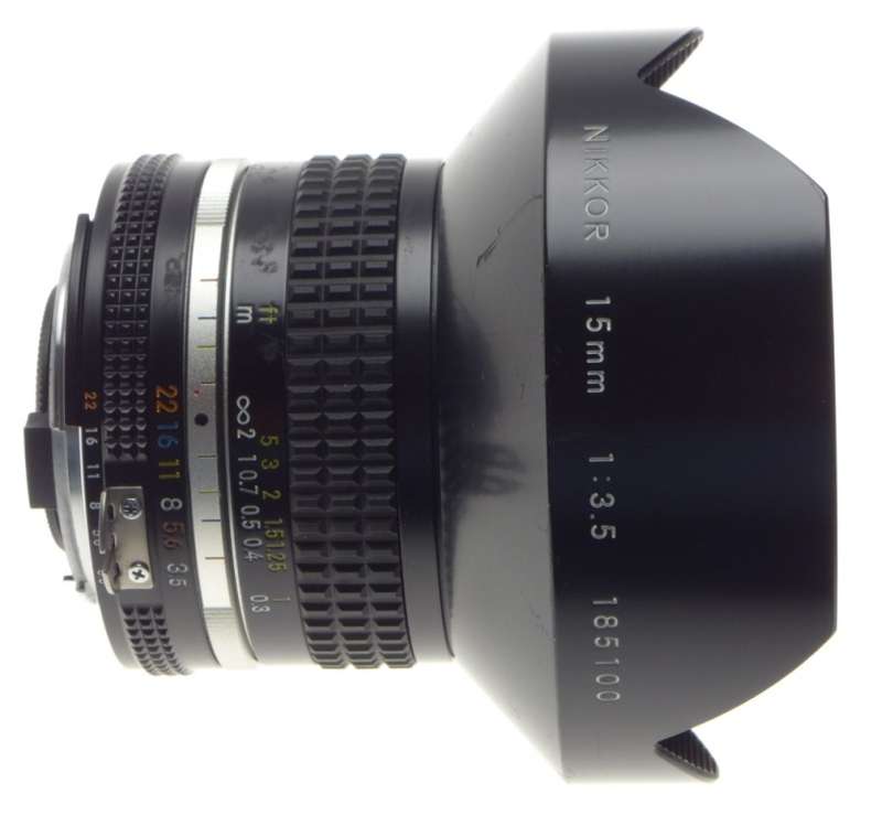 USED NIKKOR 15mm 1:3.5 ULTRA WIDE ANGLE NIKON LENS F=15mm 3.5/15 CAPS FILTER