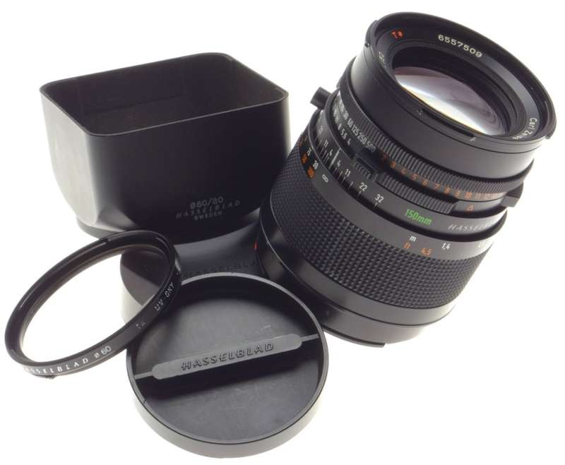 SONNAR 4/150 T* Zeiss Hasselblad camera lens Cas Hood UV filter PRONTOR CF clean