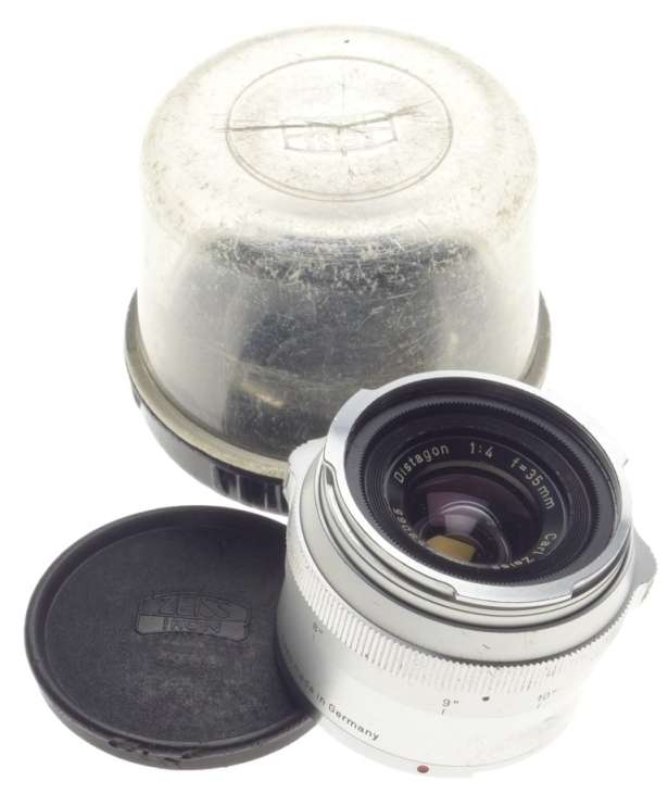 DISTAGON Zeiss CONTAREX 1:4 f=35mm chrome SLR camera lens with cap and keeper