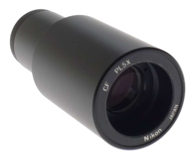 NIKON MICROSCOPE EYEPIECE CF PL5x BLACK LENS USED BARGAIN CLEAN COATINGS