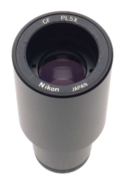 NIKON MICROSCOPE EYEPIECE CF PL5x BLACK LENS USED BARGAIN CLEAN COATINGS