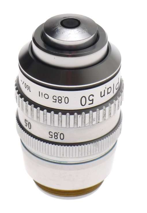 NIKON MICROSCOPE OBJECTIVE LENS USED 50x PLAN 50/0,85 Oil CLEAN 160/- No: 230424