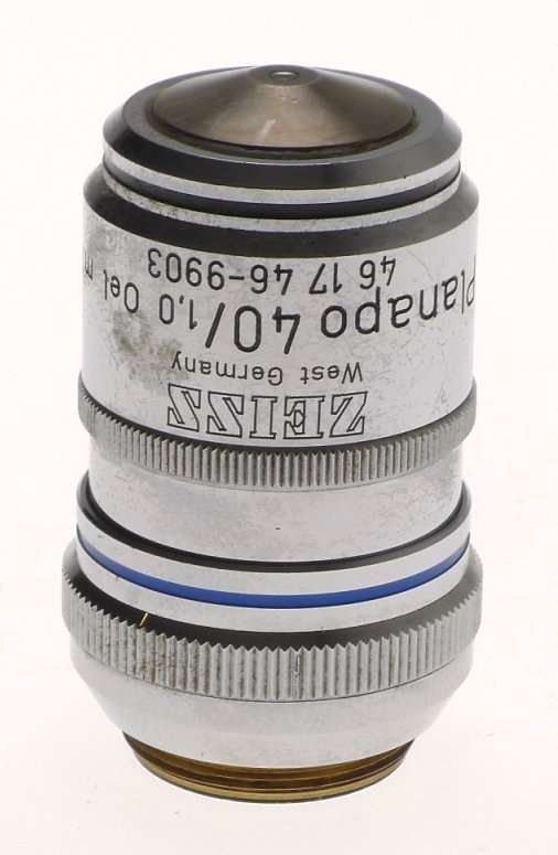 ZEISS MICROSCOPE OBJECTIVE LENS USED 40x PLANAPO 40/1,0 Oel m.l 46 17 46 AXIO
