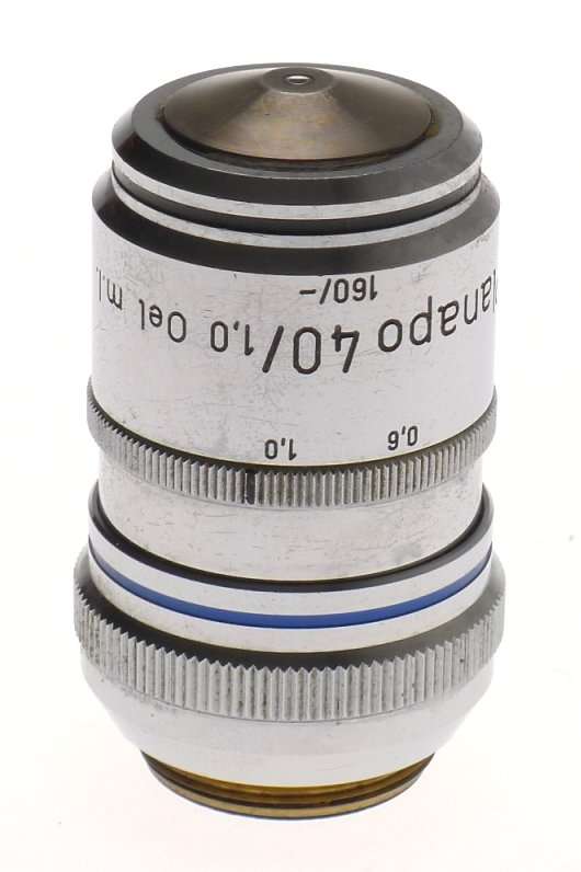 ZEISS MICROSCOPE OBJECTIVE LENS USED 40x PLANAPO 40/1,0 Oel m.l 46 17 46 AXIO