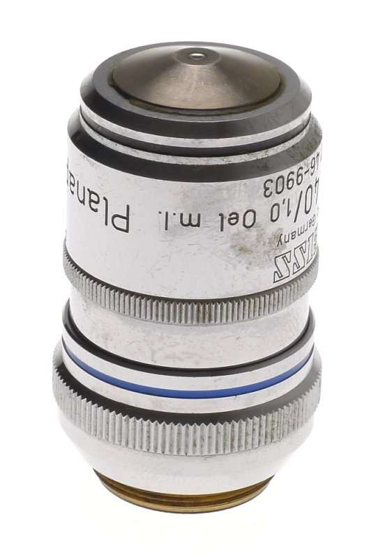 ZEISS MICROSCOPE OBJECTIVE LENS USED 40x PLANAPO 40/1,0 Oel m.l 46 17 46 AXIO