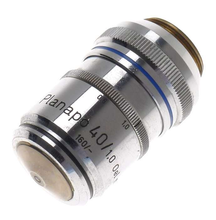ZEISS MICROSCOPE OBJECTIVE LENS USED 40x PLANAPO 40/1,0 Oel m.l 46 17 46 AXIO