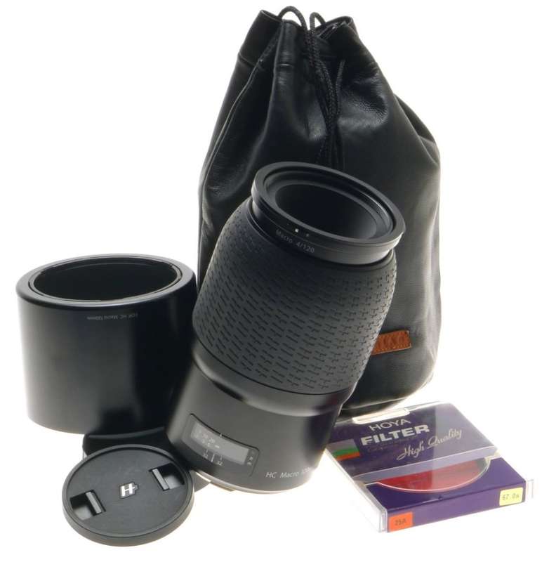 HASSELBLAD HC MACRO 4/120 DIGITAL CAMERA LENS WITH HOOD AND CAPS MINT- f=120mm